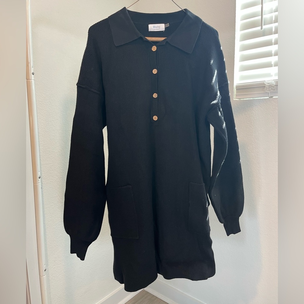Bluivy Black Knit Button-Up sweater dress